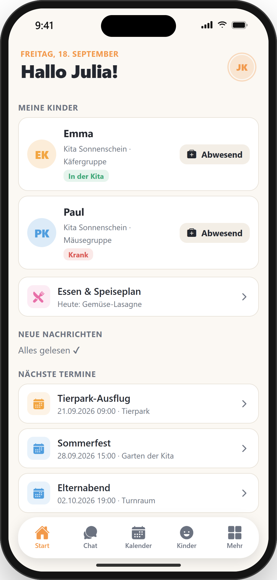 Startseite für Eltern