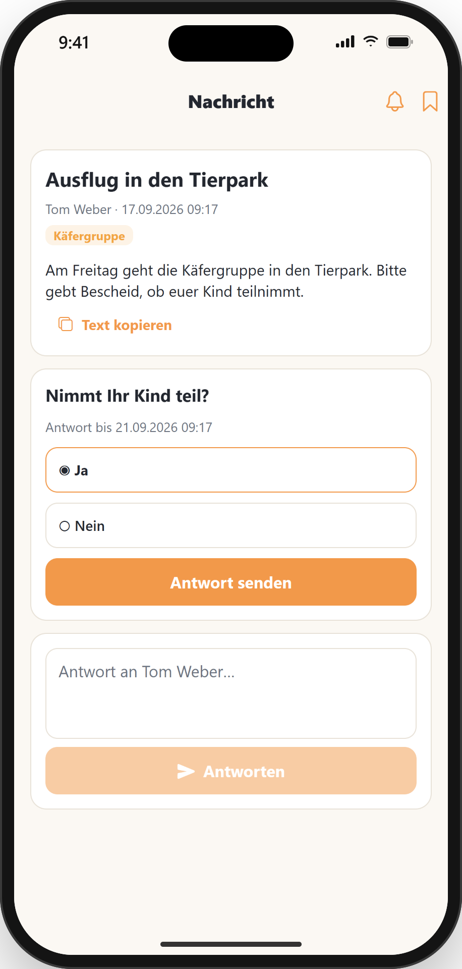kitos: Teilnahmeabfrage zum Ausflug beantworten