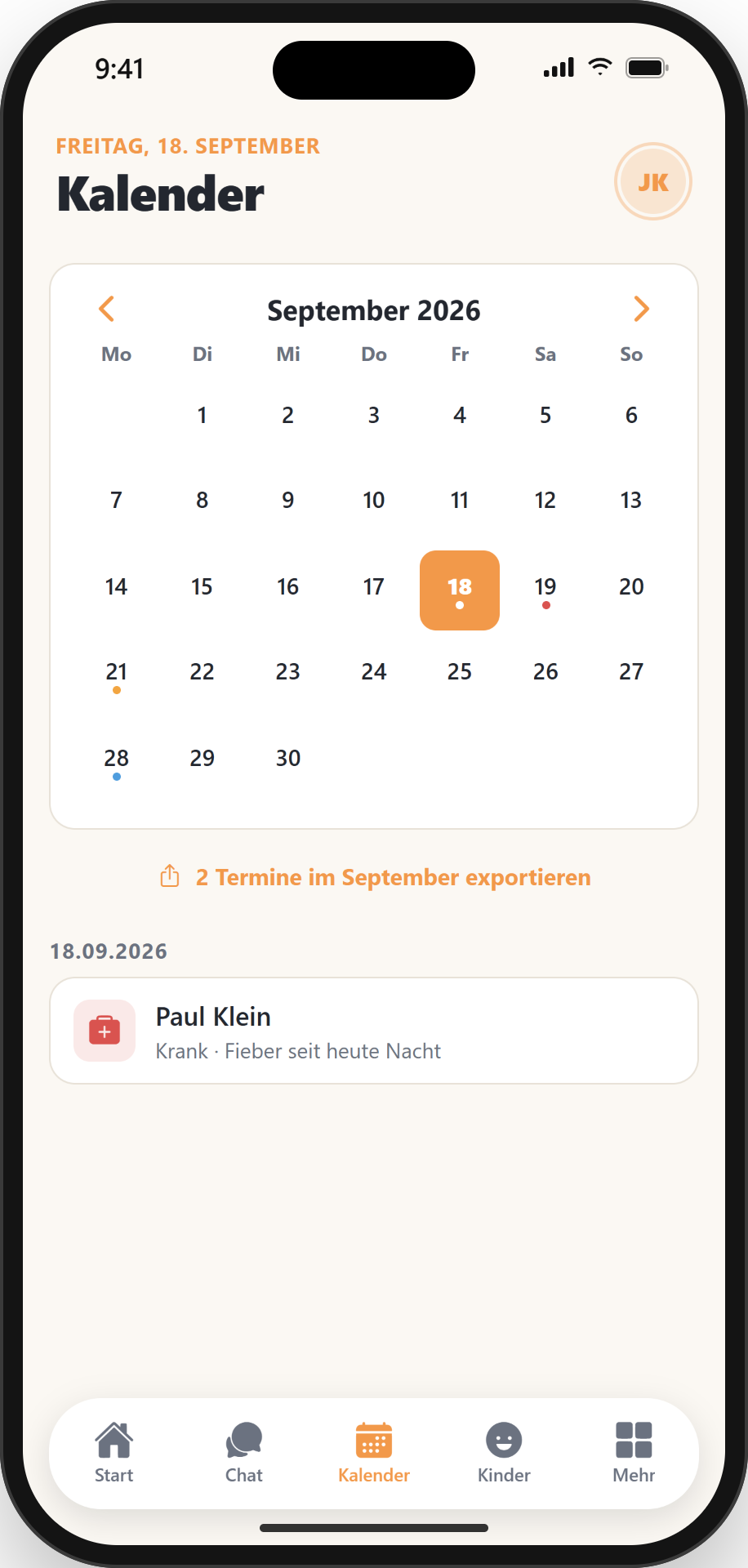 Kalender mit Kita-Terminen