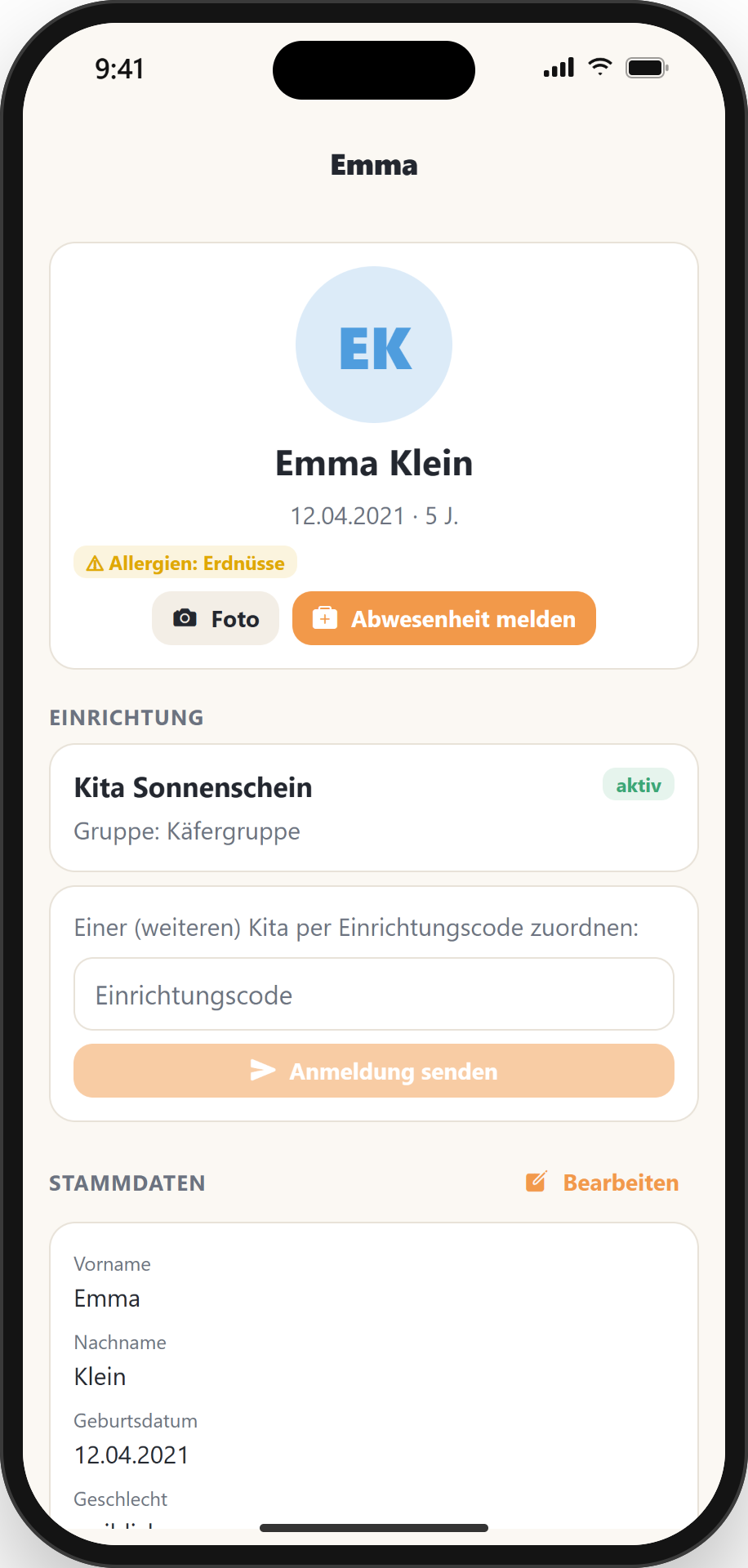 Stammdaten des Kindes